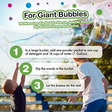 WOWmazing Big Bubble Refill Powder Mix (6 Packets) - Turns Dish Detergent into Giant Bubbles. Makes 6 GALLONS! - Made in USA