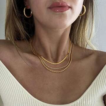 DEARMAY Layered 14K Gold Chain Choker Necklace Set for Women Trendy