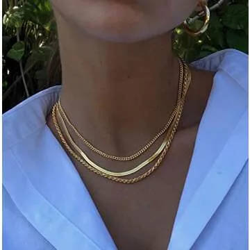 DEARMAY Layered 14K Gold Chain Choker Necklace Set for Women Trendy