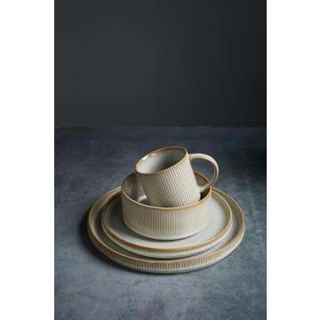 Famiware Star Dinnerware Set with Plates, Bowls and Mugs, Service for 4 (16-Piece), Stoneware Kitche...