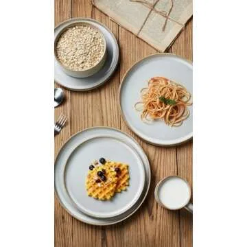 Famiware Star Dinnerware Set with Plates, Bowls and Mugs, Service for 4 (16-Piece), Stoneware Kitchen Dishes Dinner Plates - Cappuccino White