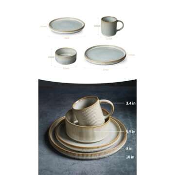 Famiware Star Dinnerware Set with Plates, Bowls and Mugs, Service for 4 (16-Piece), Stoneware Kitchen Dishes Dinner Plates - Cappuccino White