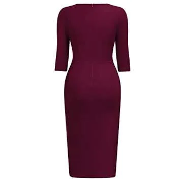 AISIZE Classic V Neck 3/4 Sleeve Dress for Women