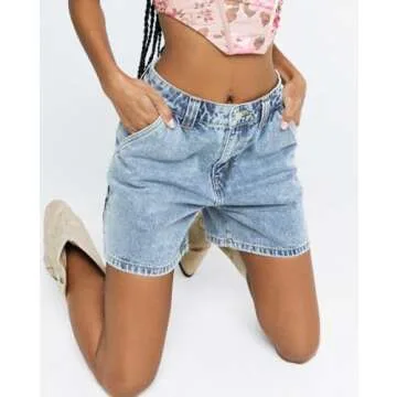 KMBANGI Y2k Women Jean Shorts High Waisted Carpenter Denim Shorts with Pockets Trendy Fashion Summer Shorts(Chic Light Blue,S)