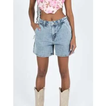 KMBANGI Y2k Women Jean Shorts High Waisted Carpenter Denim Shorts with Pockets Trendy Fashion Summer Shorts(Chic Light Blue,S)