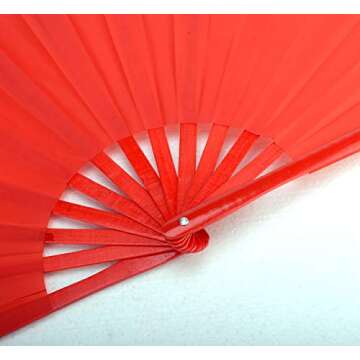 HONSHEN Bamboo Large Red Folding Hand Fans KunFu Fan for Events Dance Performance Festivals Gift (Al...