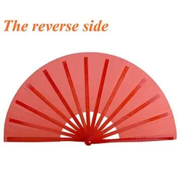 HONSHEN Bamboo Large Red Folding Hand Fans KunFu Fan for Events Dance Performance Festivals Gift (All Red)