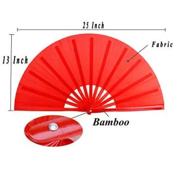 HONSHEN Bamboo Large Red Folding Hand Fans KunFu Fan for Events Dance Performance Festivals Gift (All Red)