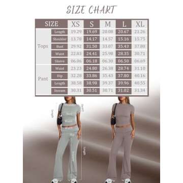 Trendy Queen Lounge Sets For Women 2 Piece Casual Y2K Outfits Short Sleeve Cropped Tops Fold Over Flare Pants Tracksuits DarkGrey XS