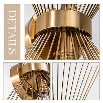 VILUXY Mid-Century Wall Sconces Antique Brass Brush Paint Finish Bedside Wall Sconce Lighting Fixture with Starburst Shade for Bedroom, Hallway, Entryway, Passway, Bathroom, Vanity 2 Pack