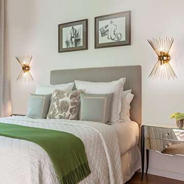 VILUXY Mid-Century Wall Sconces Antique Brass Brush Paint Finish Bedside Wall Sconce Lighting Fixture with Starburst Shade for Bedroom, Hallway, Entryway, Passway, Bathroom, Vanity 2 Pack