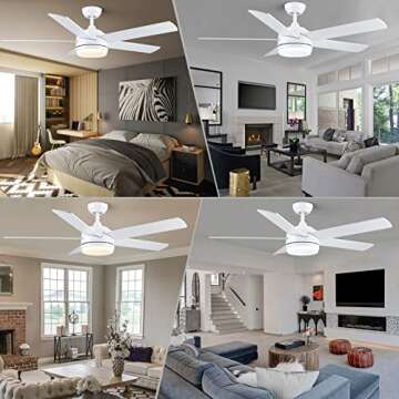 YUHAO 52 inch White Ceiling Fan with Lights and Remote Control,Dimmable 3 Color temperatures LED,6 S...