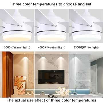 YUHAO 52 inch White Ceiling Fan with Lights and Remote Control,Dimmable 3 Color temperatures LED,6 Speed Reversible DC Motor,5 Blades Modern Ceiling Fan for Indoor or Covered Outdoor