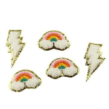 IXUEYU 3D Colorful Castle Bow Chenille Rainbow Embroidered Patches Iron on Embroidery Applique Star Anchor Coconut Plane Flamingos Bowknot Sewing Badges Children Clothing Stickers (Style 3 (12pcs))