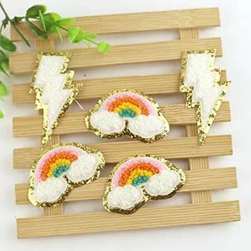 IXUEYU 3D Colorful Castle Bow Chenille Rainbow Embroidered Patches Iron on Embroidery Applique Star Anchor Coconut Plane Flamingos Bowknot Sewing Badges Children Clothing Stickers (Style 3 (12pcs))