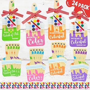 Cute 24 Pack Valentine Cards with Watercolor Paint Sets