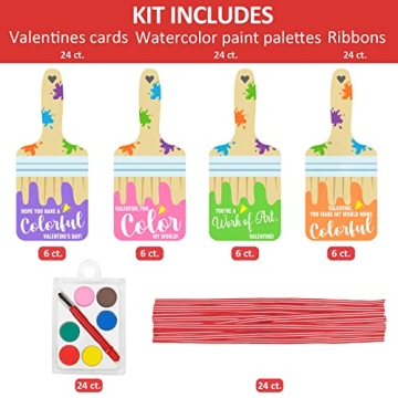 Cute 24 Pack Valentine Cards with Watercolor Paint Sets
