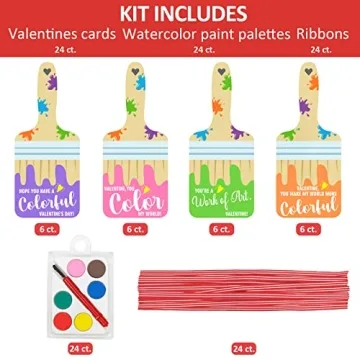 Cute 24 Pack Valentine Cards with Watercolor Paint Sets