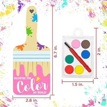 Cute 24 Pack Valentine Cards with Watercolor Paint Sets
