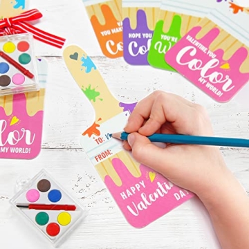 Cute 24 Pack Valentine Cards with Watercolor Paint Sets