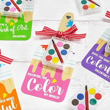 Cute 24 Pack Valentine Cards with Watercolor Paint Sets