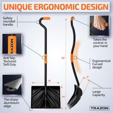 Snow Shovel Heavy Duty for Driveway with Ergonomic Handle to Use Without Backpain for Home Garage Ca...