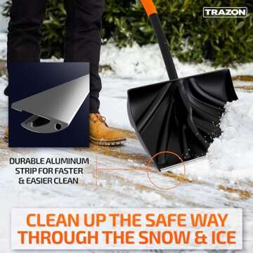 Snow Shovel Heavy Duty for Driveway with Ergonomic Handle to Use Without Backpain for Home Garage Car - Snow Shovel with 18 Inch Blade Large Capacity and 60 Inch Long Ergonomic Handle