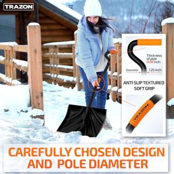 Snow Shovel Heavy Duty for Driveway with Ergonomic Handle to Use Without Backpain for Home Garage Car - Snow Shovel with 18 Inch Blade Large Capacity and 60 Inch Long Ergonomic Handle