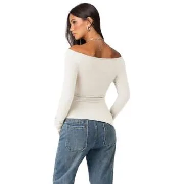 OMKAGI Asymmetrical Long Sleeve Shirt for Women