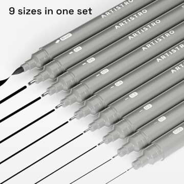 ARTISTRO Set of 9 Fineliner Pens, Black Micro Pens for Drawing, Waterproof Archival Ink, Ultra Fine ...