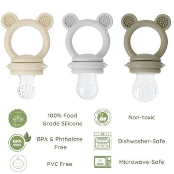 PandaEar 3 Pack Baby Fruit & Food Feeder Pacifier, Silicone Feeder Pacifier with 3 Sizes Pouches for...