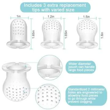 PandaEar 3 Pack Baby Fruit & Food Feeder Pacifier, Silicone Feeder Pacifier with 3 Sizes Pouches for Babies Toddlers Infants Kids, BPA-Free Food Grade Soft Safe -Tan/Grey/Brown