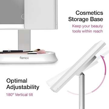 Fancii Makeup Mirror with Natural LED Lights, Lighted Trifold Vanity Mirror with 5X & 7X Magnifications - 40 Dimmable Lights, Touch Screen, Cosmetic Stand - Sora (White)