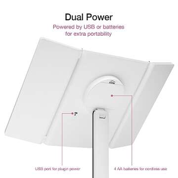 Fancii Makeup Mirror with Natural LED Lights, Lighted Trifold Vanity Mirror with 5X & 7X Magnifications - 40 Dimmable Lights, Touch Screen, Cosmetic Stand - Sora (White)