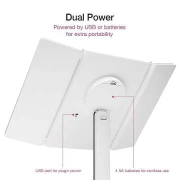 Fancii Makeup Mirror with Natural LED Lights, Lighted Trifold Vanity Mirror with 5X & 7X Magnifications - 40 Dimmable Lights, Touch Screen, Cosmetic Stand - Sora (White)