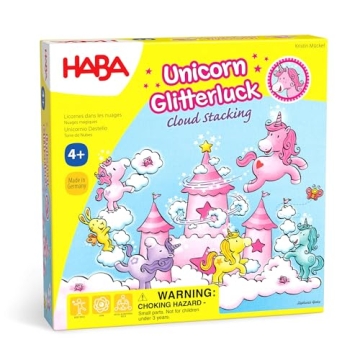 HABA Unicorn Glitterluck Cloud Stacking - Cooperative Kids Board Game - Fun Games for Kids and Unico...