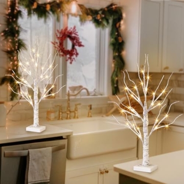 Lighted Birch Tree Set of 2 with Timer for Cozy Decor