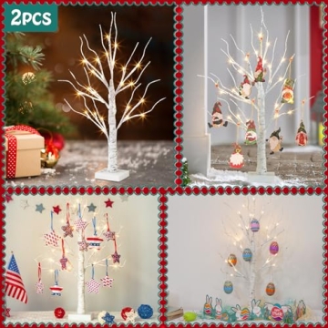 Lighted Birch Tree Set of 2 with Timer for Cozy Decor