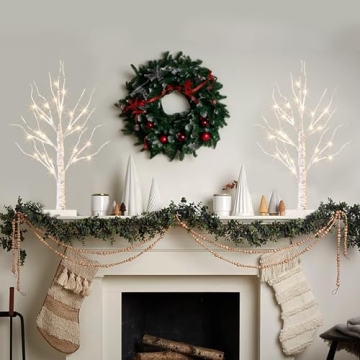 Lighted Birch Tree Set of 2 with Timer for Cozy Decor