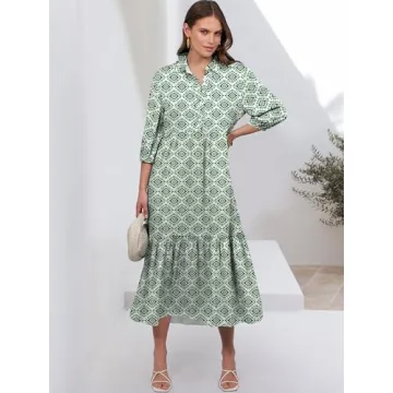 ANRABESS Women's Casual 3/4 Sleeve Maxi Floral Dress