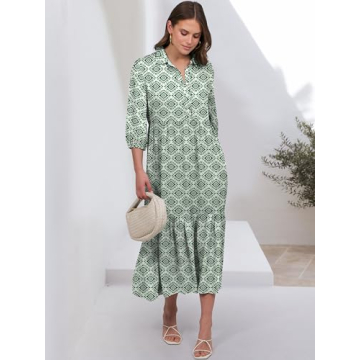 ANRABESS Women's Casual 3/4 Sleeve Maxi Floral Dress