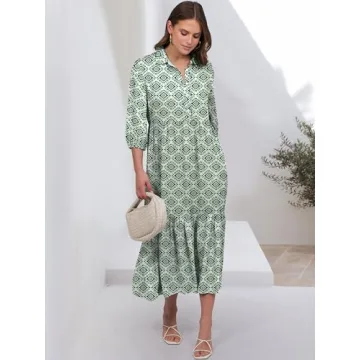 ANRABESS Women's Casual 3/4 Sleeve Maxi Floral Dress