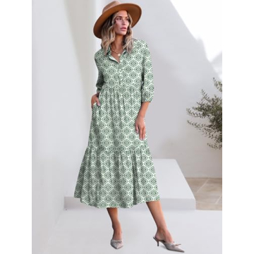 ANRABESS Women's Casual 3/4 Sleeve Maxi Floral Dress