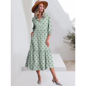 ANRABESS Women's Casual 3/4 Sleeve Maxi Floral Dress