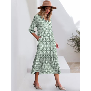 ANRABESS Women's Casual 3/4 Sleeve Maxi Floral Dress