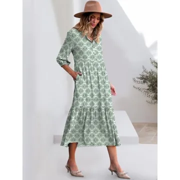 ANRABESS Women's Casual 3/4 Sleeve Maxi Floral Dress