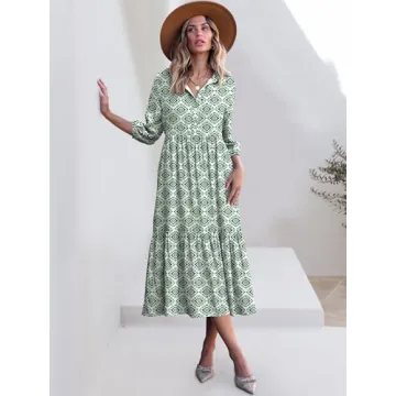 ANRABESS Women's Casual 3/4 Sleeve Maxi Floral Dress