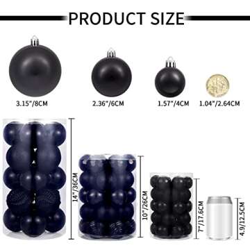 XmasExp 24ct Christmas Ball Ornaments Shatterproof Xmas Tree Hanging Balls Decorations Perfect for Halloween Decorations Holiday Wedding Christmas Decor(1.57", Black)