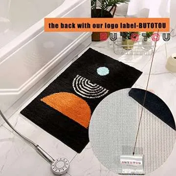 DBJOY Boho Bathroom Rugs Non-Slip Abstract Bath Rugs Microfiber Cute Mat Black Washable for Tube/Washbasin/Toilet (Black-Sunrise, 16"X24")
