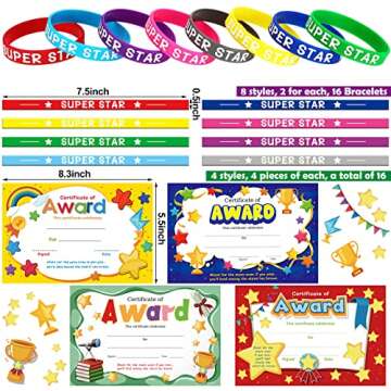 Junkin 32 Pcs Star Student Certificate Award Wristband Happy Birthday Certificate Recognition Gifts ...